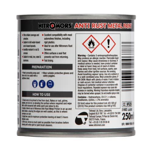 Nitromors Anti-Rust Metal Primer Fast Drying Rust Resistant for Water & Oil Based Topcoats, Red Oxide, 250 ml