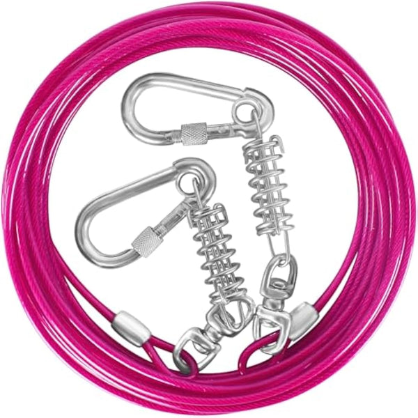 HaiYUAN Dog Tie Out Cable 10/15/20/25/30FT Dog Run Cable Rosy Pink/Blue/Purple/Silver/Red/Green/YellowTie Out Cable for Large Dogs Heavy Duty for Outside Hold Large Dogs Up to 250LBS