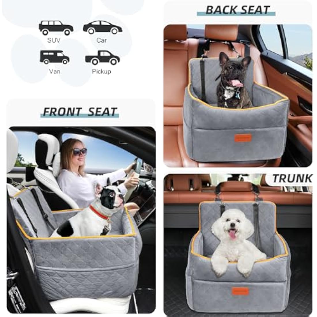 HEGGCOOE Small Dog Car Seat, Memory Foam Dog Booster Seats with Thick Cushion for Medium Dogs Under 35lbs, Detachable Washable Pet Car Seat with Storage Pockets,2 Safety Belts