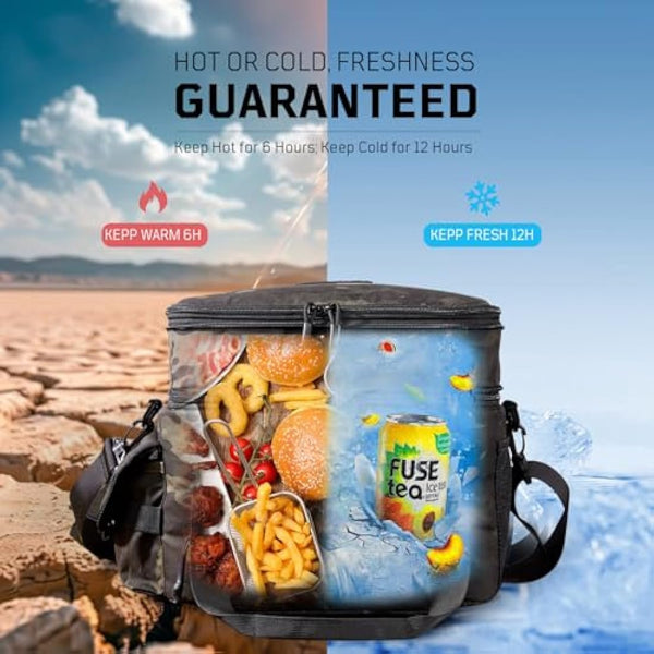 1TG Tactical Insulated Lunch Bag, Expandable Lunch Box for Men, Leakproof Large Cool Bag with Shoulder Stap, Reusable Lunch Tote Bag for Work Travel Camping Picnic Beach, 18L-24L