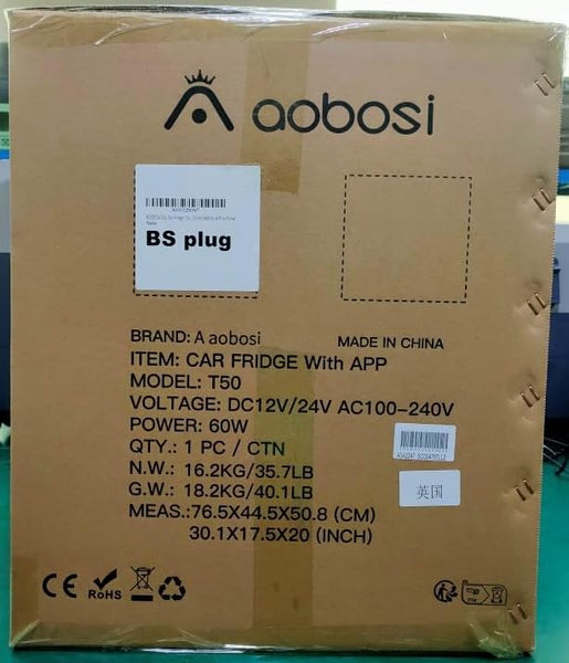 AAOBOSI 50L Compressor Car Fridge Freezer, Portable Camping Fridge with APP Control for 12/24V DC & 100-240V AC, Electric Cooler for Truck Campervan RV Boat, -20℃ to 20℃