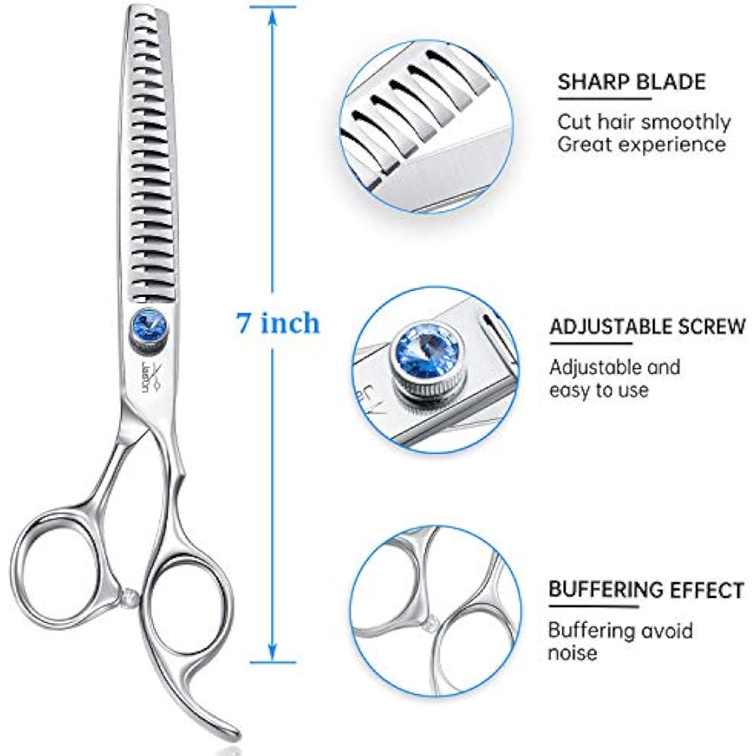 JASON 7" 21-Teeth Chunker Shears for Dogs Ergonomic Dog Grooming Texturizing Blending Thinning Shears Pets Trimming Kit with Offset Handle