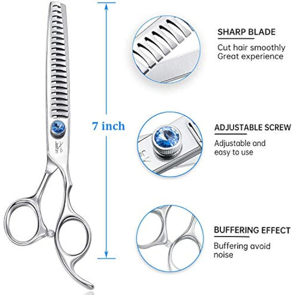 JASON 7" 21-Teeth Chunker Shears for Dogs Ergonomic Dog Grooming Texturizing Blending Thinning Shears Pets Trimming Kit with Offset Handle