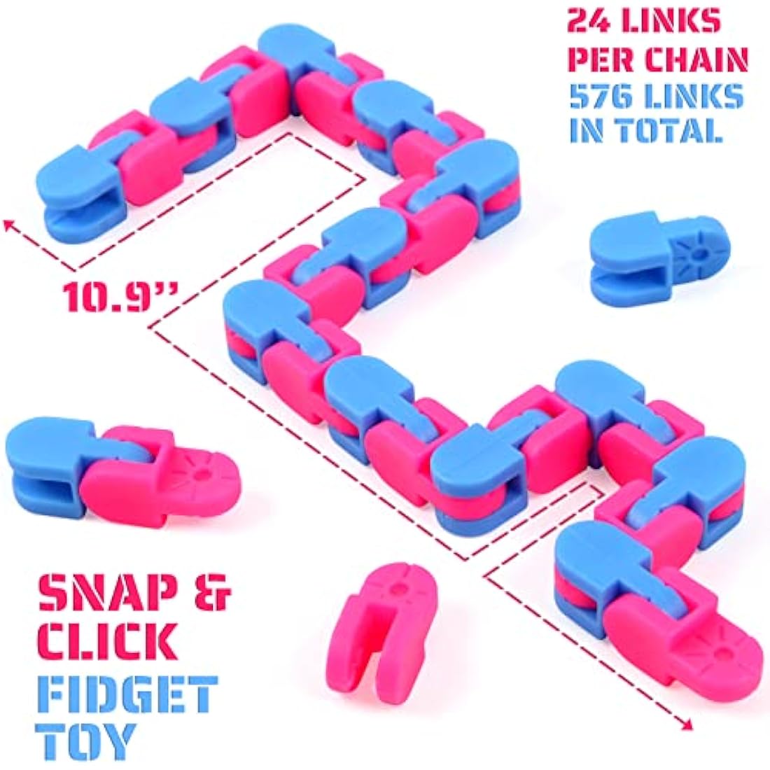 24-Pack 24 Links Wacky Tracks Toys, Puzzle Toy, Snap and Click Toys Snake Fidget Toys Click Sensory Toys for Stress Relief Party Bag Fillers