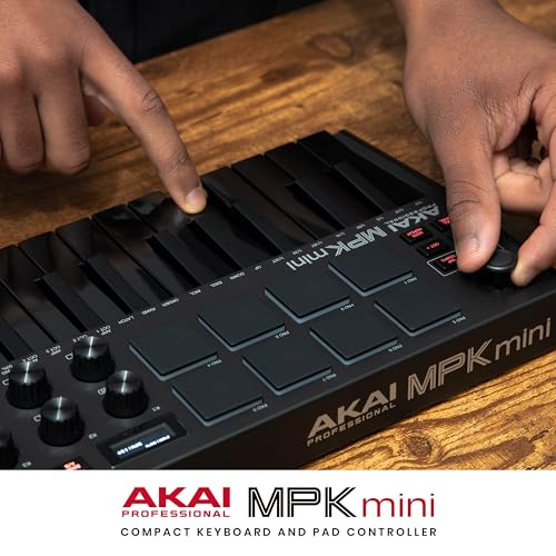 Akai Professional MPK Mini MK3 - 25 Key USB MIDI Keyboard Controller with 8 Backlit Drum Pads, 8 Knobs and Music Production Software and Native Instruments Sound Package (NKS Integration)