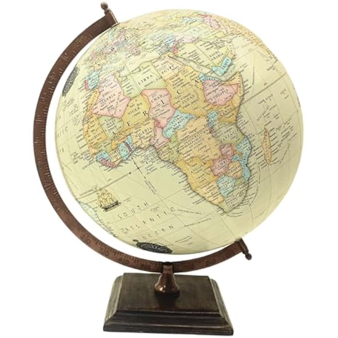 EXERZ 30cm Antique Globe with Wooden Square Base, Vintage Colour Modern Map, Hand Crafted