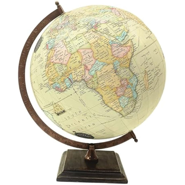 EXERZ 30cm Antique Globe with Wooden Square Base, Vintage Colour Modern Map, Hand Crafted