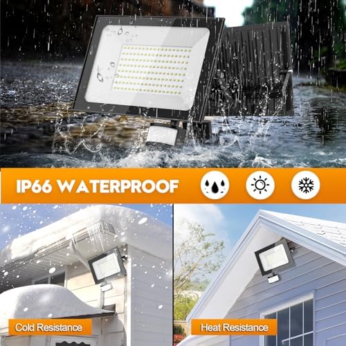 150W Security Lights with PIR Motion Sensor,IR Remote Control,15000LM 6500K Super Bright LED Floodlights Outdoor,IP65 Waterproof Spotlight,Ultra Thin Wall Lights for Garden Garage Yard Doorways-2 Pack