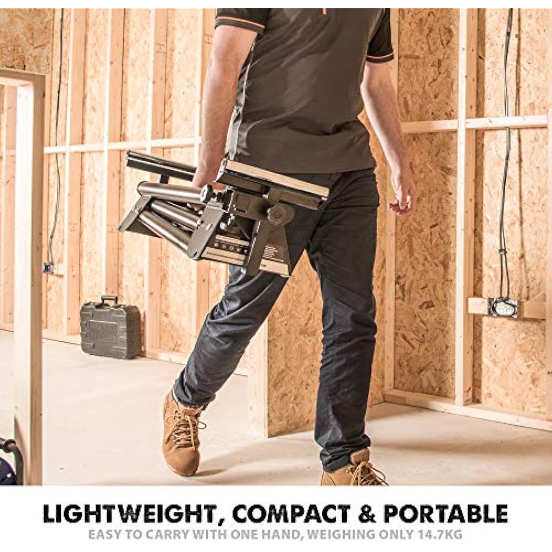 Evolution Power Tools EVOMS1 Mitre Saw Stand, Universal Compact Folding with Extending Support Arms, Fits Evolution, Makita, DeWalt, Bosch, Ryobi, Einhell and Metabo, Supports 150kg Weight & 3m Length