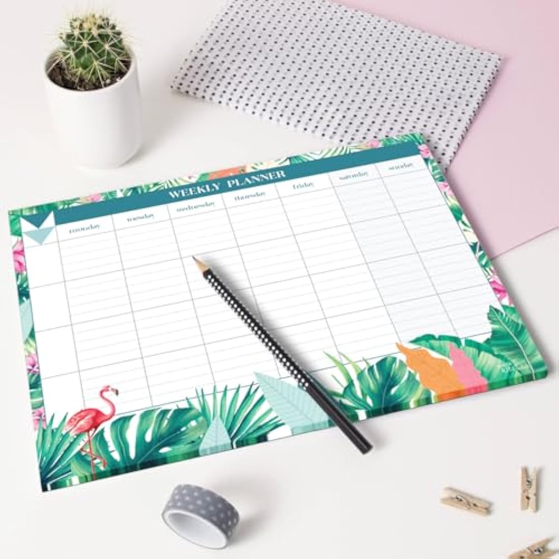 Joeji's Kitchen Weekly Planner Pad Tear Off Sheets 60 Pages A4 Organiser 100 GSM Offset Paper Punched Hole for Hanging Plan Your Weekly Timetable (Aqua)