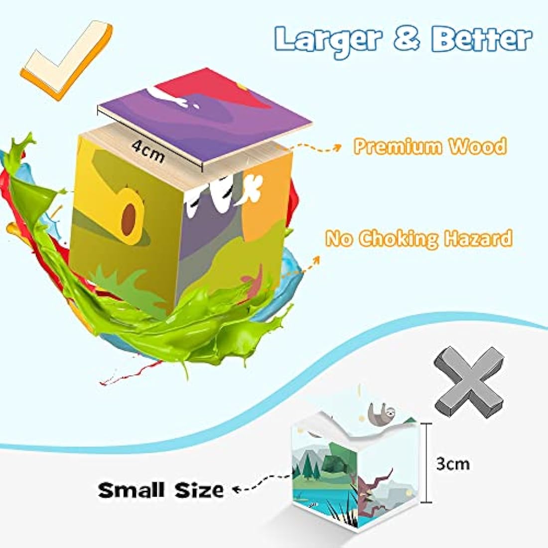 Japace Wooden Jigsaw Puzzles for Toddlers, 6 in 1 Animal Puzzle 3D Wooden Cube Block Toys Montessori Educational Games for Kids 1 2 3 4 Years Old Birthday for Boys and Girls (Medium)