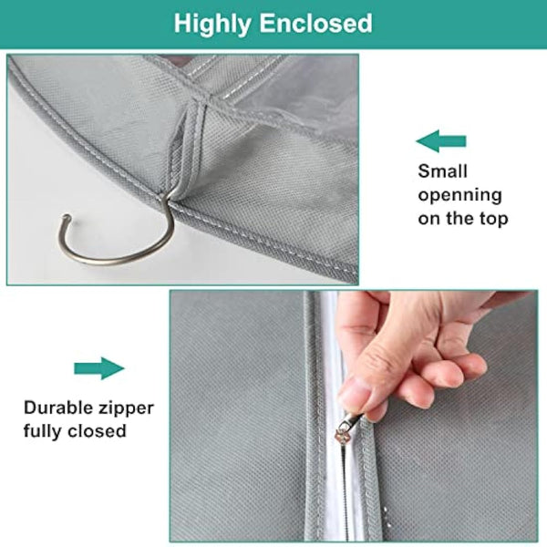 ZSURLUX Garment Bags for Clothes 60 x 100cm 4Pack, Moth Proof Clothes Covers with Zip, Hanging Storage Protector Bags for Wardrobe, Travel, Suitable for Suit, Coat, Jackets, Jumpers,etc. Grey