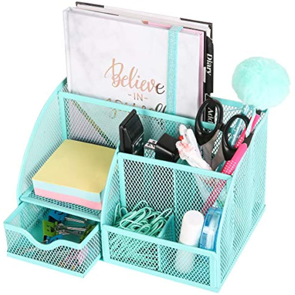 EXERZ Desk Organiser/Mesh Desk Tidy Caddy/Pencil Holder Multifunctional with 7 Compartments