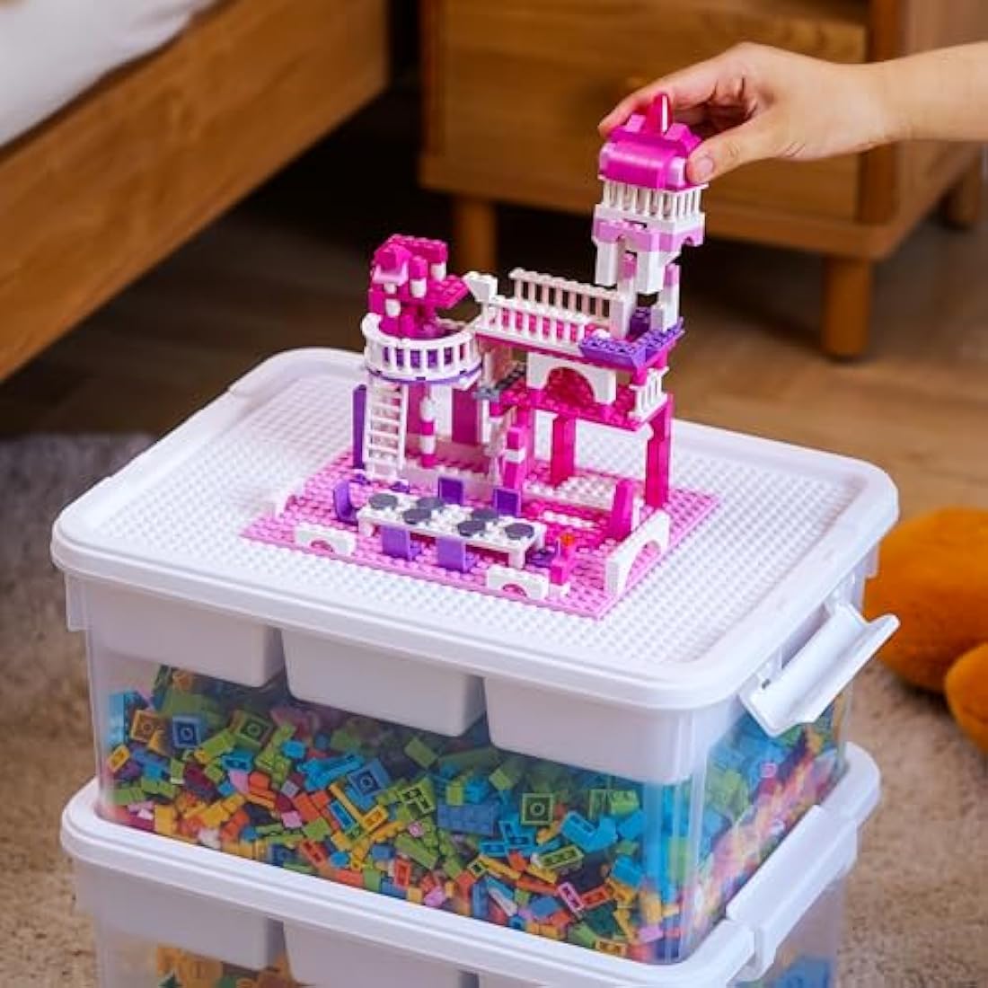 Citylife 16L Storage Boxes with Lids, Plastic Craft storage Box, Removable Tray, Latch Handle, Stackable Storage Box with Compartments for Toy, Tool, Sewing