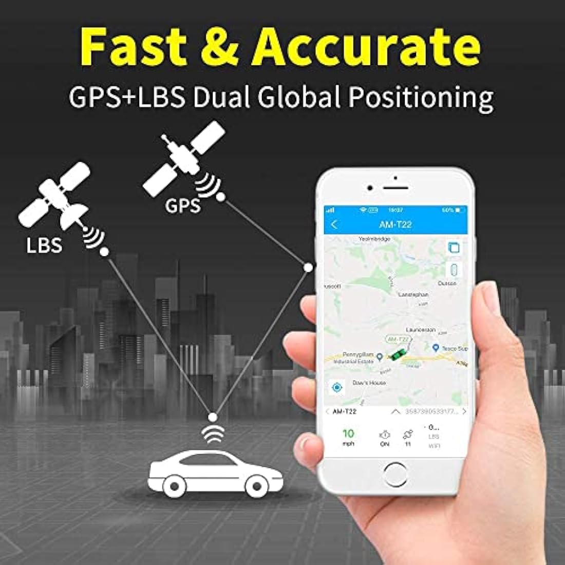 Amacam AM-T22 GPS Tracker - No Subscription Fees, 60-Second Install | 2G Real-Time Tracking & Anti-Theft | Under 10m Accuracy | Smartphone Alerts