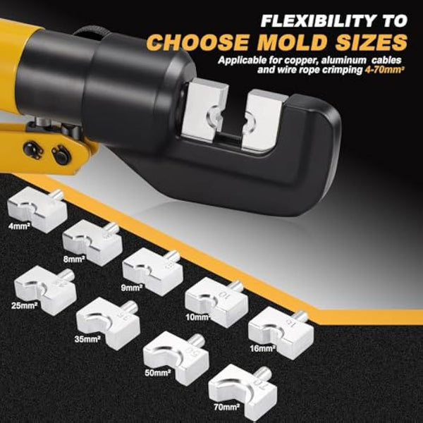 HSEAMALL 10Tons Hydraulic Crimping Tool Crimper Plier for Copper and Aluminum Terminal Lugs Battery Wire Crimping 4-70mm²