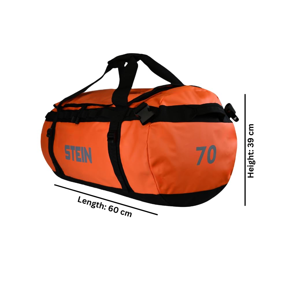 STEIN 40L, 70L, 90L Waterproof Holdall Bag & Rucksack, Durable PVC for Outdoors, Camping, Sports, Watersports (70L, Orange)