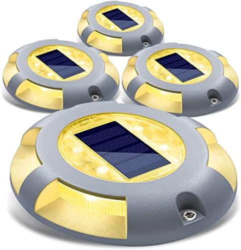 Siedinlar Solar Deck Lights Outdoor Waterproof Ground Light Solar Lights Outdoor Garden for Pathway Driveway Step Dock 4 Pack (Warm White)