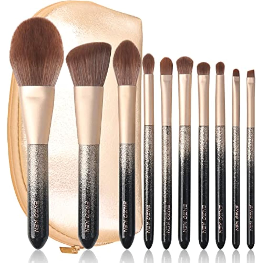 ENZO KEN Natural Hair Makeup Brush Set Professional, Sable Makeup Brushes Set with Case, Natural Hair Brushes Makeup Set, Glitter Make up Brushes Set Professional - ORRA, Black