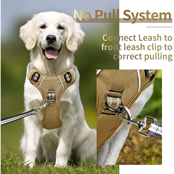 HEELE Dog Harness, Dog Harness for Small Medium Large Dogs No Pull Adjustable Padded Reflective Harness with Handle for Walking Training, Brown, XS