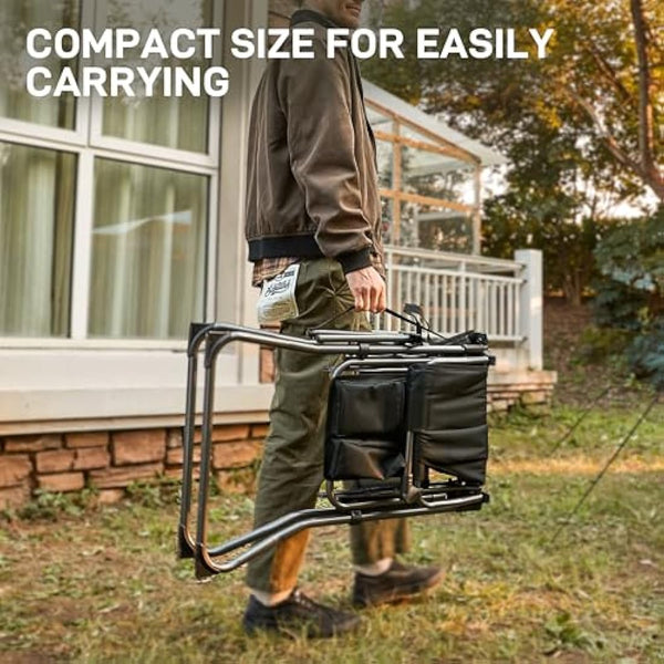 EVER ADVANCED Portable 76CM Seat Height Tall Folding Camping Chair Directors Chair High Foldable Bar Stool with Side Table for Makeup Artist, Sports Event, Craft Show, Supports 160KG Black Grey