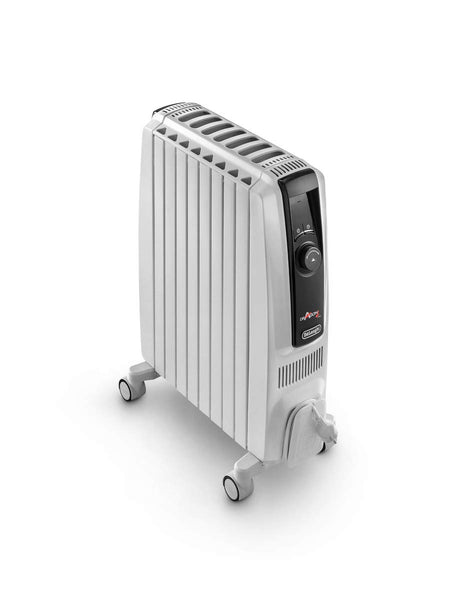 De'Longhi Dragon 4 TRDSX40820E.WB, Oil Filled Radiator with Electronic Timer, Quiet Heater with Functional Design, Chimney Design and Castors, Safety Thermostat, 3 Fan Settings, 2000W, White/Beige
