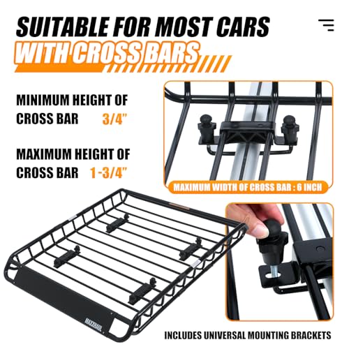MAXXHAUL 50506 64" x 39" x 6" Heavy-Duty Universal Steel Roof Rack, Black
