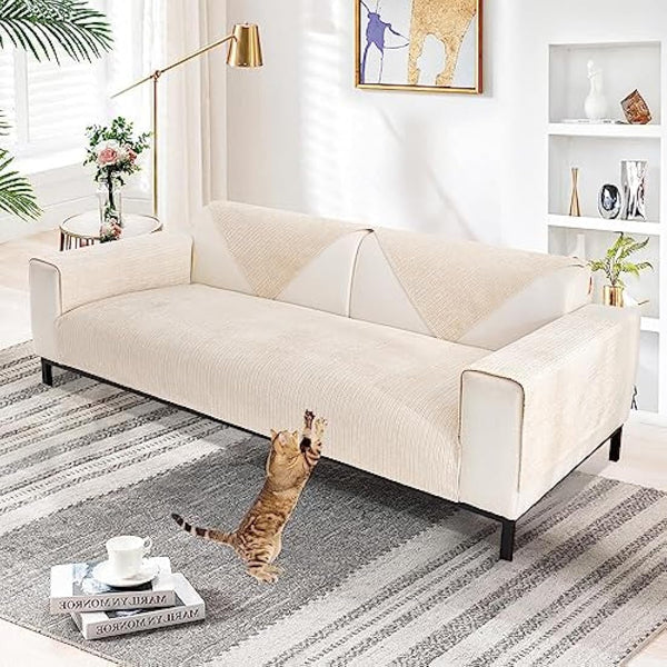 SHANNA Soft Chenille Sofa Cover 1/2/3/4 Seater, New Universal Non-Slip Corner Sofa Cover L Shape Solid Thick Textured Sofa Slipcovers for Living Room(White, 90 * 160cm Seat Cover)