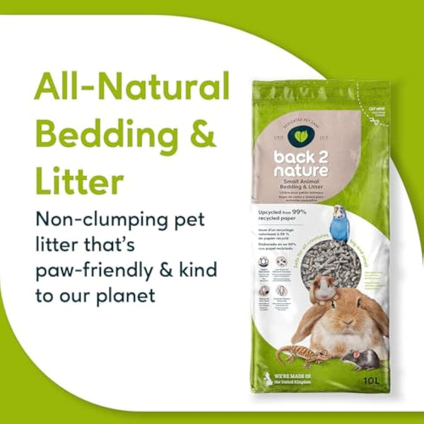 Back 2 Nature Bedding and Litter, (10l) Highly Absorbent 99% Recycled Paper Litter for Small Pets, Dry & Fresh Smelling Rabbit, Bird, Ferret and Hamster Cage, Soft, Safe & Compostable Hamster Bedding