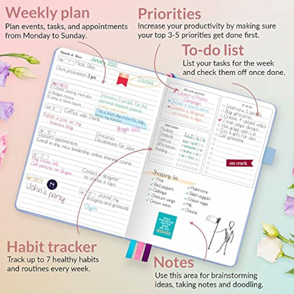 GoGirl Planner and Organizer for Women – A5 Weekly Agenda, Goals Journal to Improve Time Management & Productivity (Light Blue)