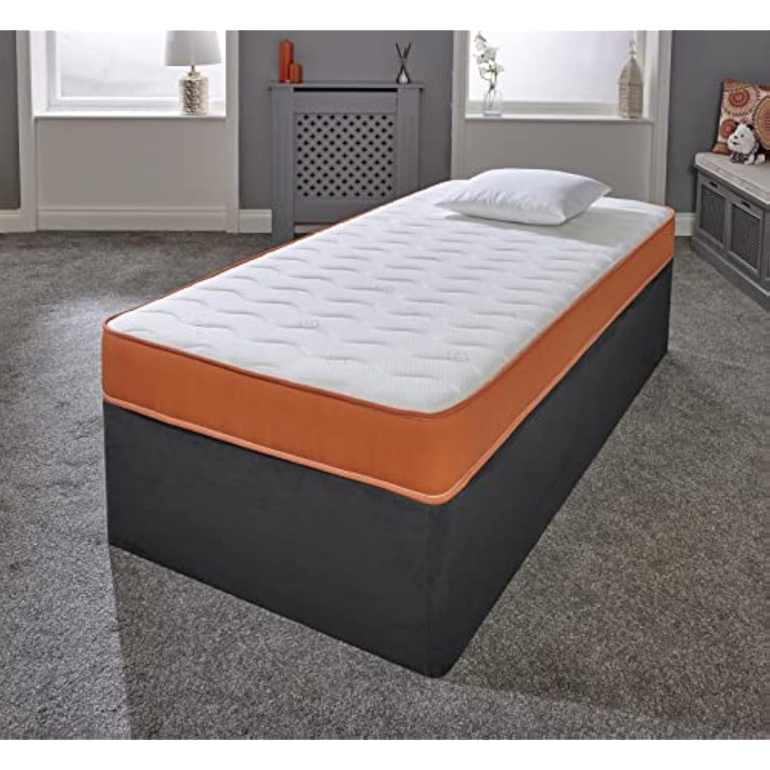 eXtreme comfort ltd Cooltouch Colours Orange Wave Hybrid Memory Foam & Pinna-Coil Innerspring Mattress With Orange Border 18cms Deep, 2ft6 Small Single 75cmx190cm