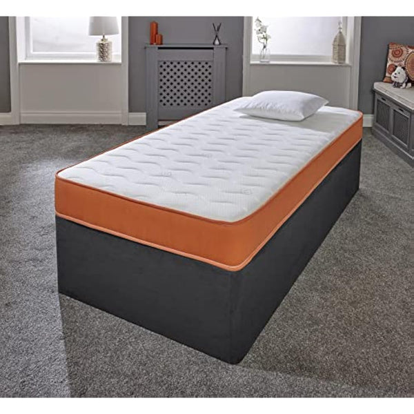 eXtreme comfort ltd Cooltouch Colours Orange Wave Hybrid Memory Foam & Pinna-Coil Innerspring Mattress With Orange Border 18cms Deep, 2ft6 Small Single 75cmx190cm