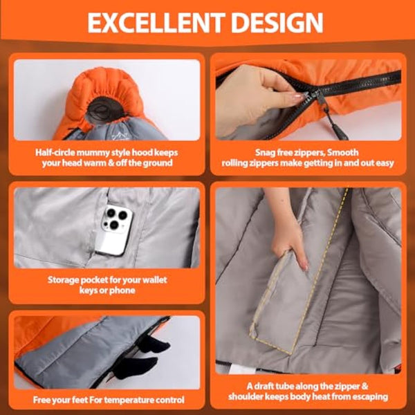 ETGLCOZY Sleeping Bags for Adults Kids, Ultralight Compact w/Compression Sack for Warm & Cold Weather Camping Essentials for Backpacking Hiking Travel Indoor - Unisex Boy Girl Man Woman