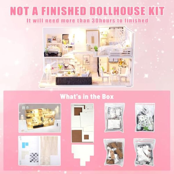 GuDoQi Miniature Dolls House Kit with Music, DIY Miniature House Model Kits to Build, Handmade Crafts for Adults to Make, Room Decoration, Make Your Own Birthday, Father's Day Simple Life