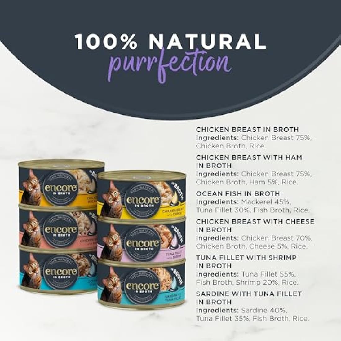 Encore 100 percent Natural Adult Wet Cat Food, Chicken and Fish Selection Bulk Pack in Broth 70 g Tins (Total of 48 Tins)