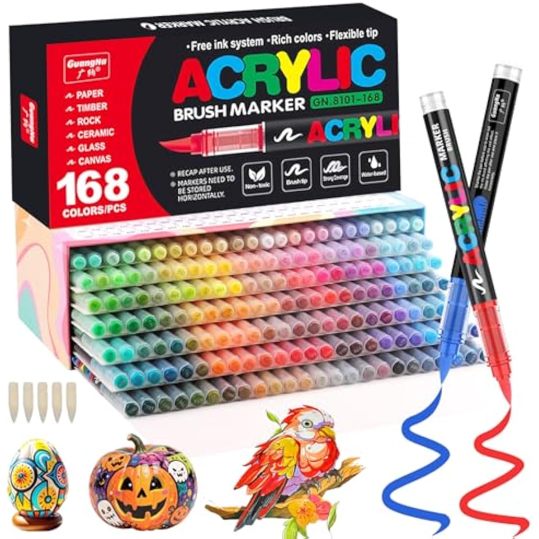 Funnasting 168 Colours Acrylic Paint Pens, Soft Brush Tip Acrylic Marker Pens, Paint Markers for Colouring, Glass, Fabric, Egg, Rock Painting and DIY Crafts Art Supplies