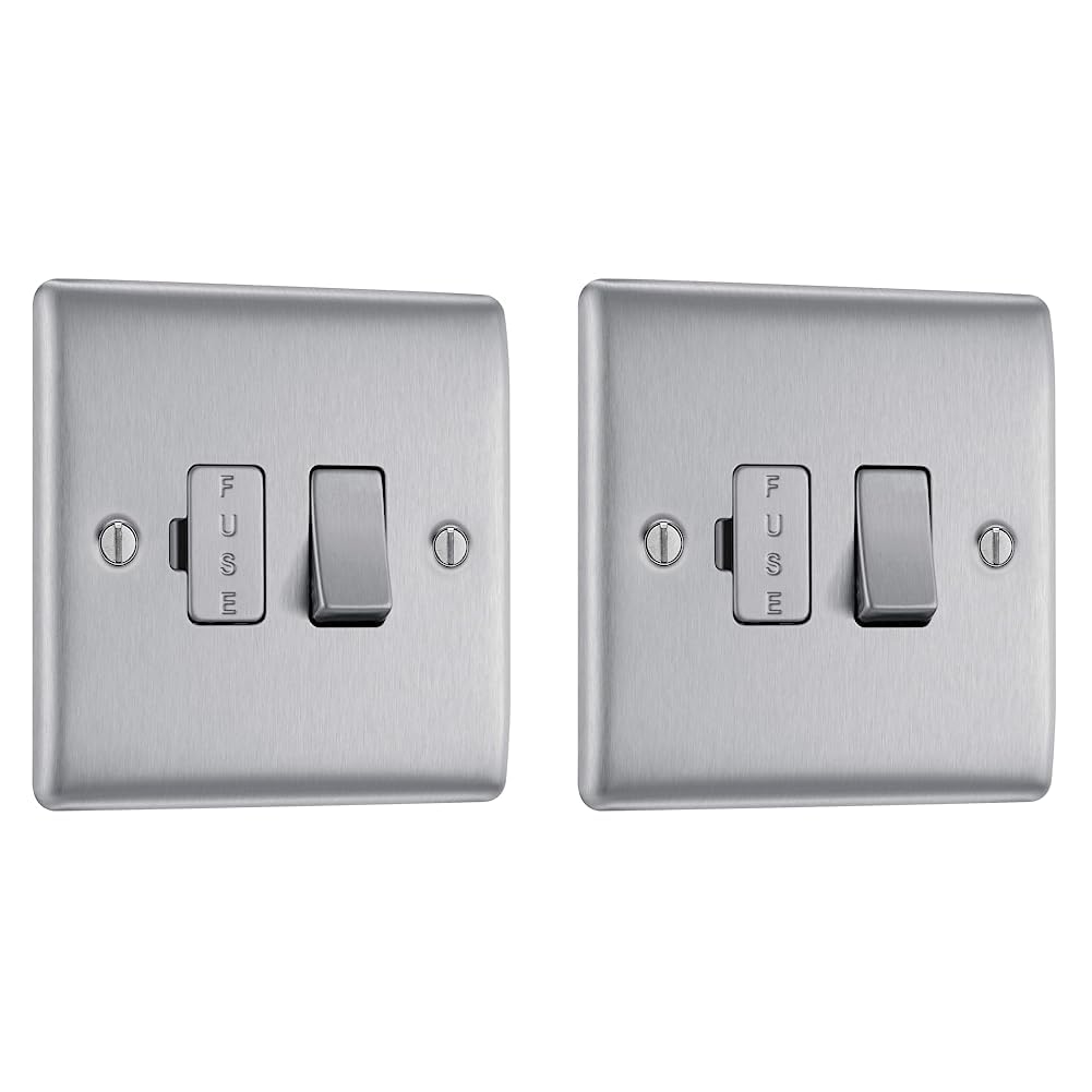 BG Electrical Cooker Switch with Socket and LED, Cooker Control Unit, Control Socket, Double Pole, Raised Profile, Round Edges, Nexus Metal, Brushed Steel, Grey Inserts, 45A, NBS70G