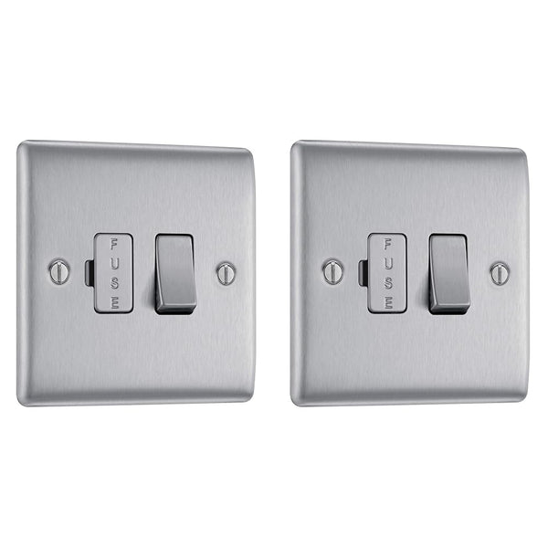 BG Electrical Cooker Switch with Socket and LED, Cooker Control Unit, Control Socket, Double Pole, Raised Profile, Round Edges, Nexus Metal, Brushed Steel, Grey Inserts, 45A, NBS70G