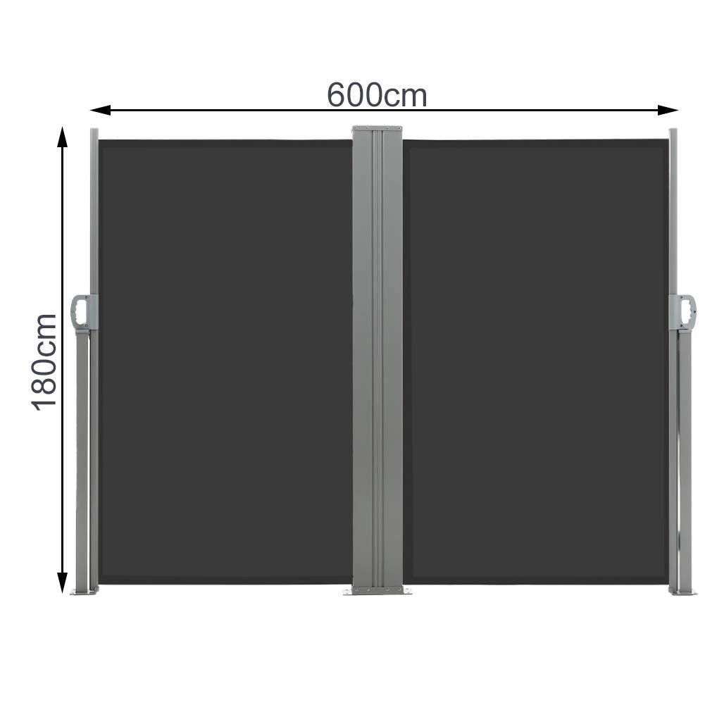 The Fellie Dark Grey Retractable Side Awning, Wind, UV Protection and Weatherproof PU Coating for Outdoor Privacy Screen for Garden, Balcony, Terrace, 140 x 300 cm