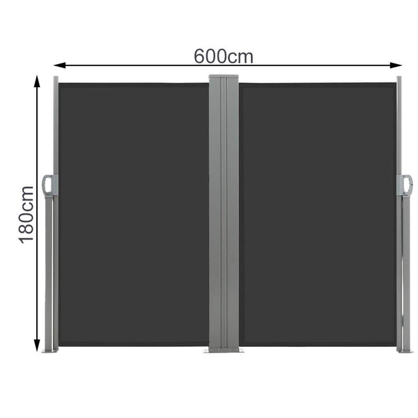 The Fellie Dark Grey Retractable Side Awning, Wind, UV Protection and Weatherproof PU Coating for Outdoor Privacy Screen for Garden, Balcony, Terrace, 140 x 300 cm