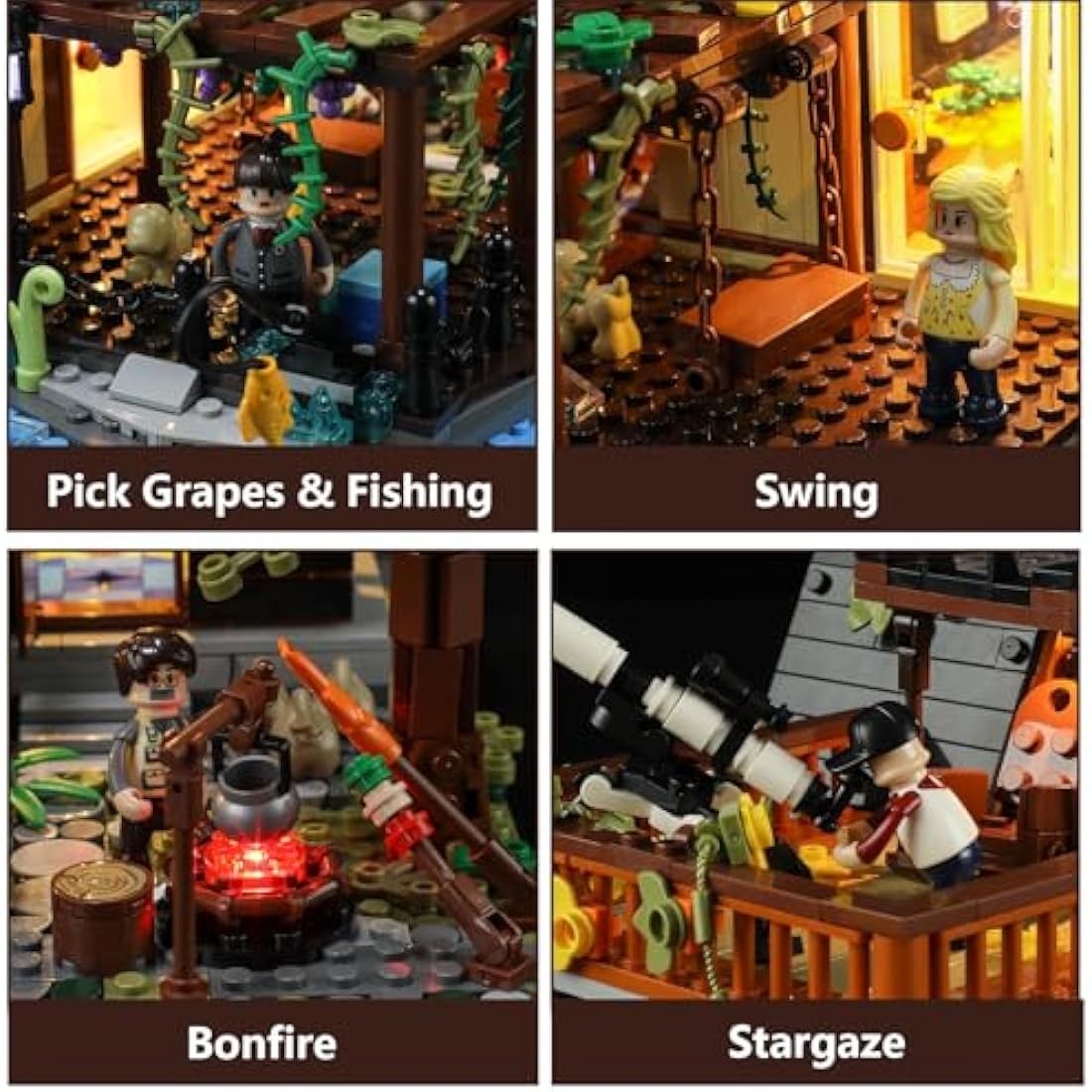 FUNWHOLE A-Frame Cabin Lighting Building Bricks Set – 2061 PCS Creative Nature Retreat Construction Model with LED Light for Adults & Teens | Alpine Chalet Style, Camping & Story Details