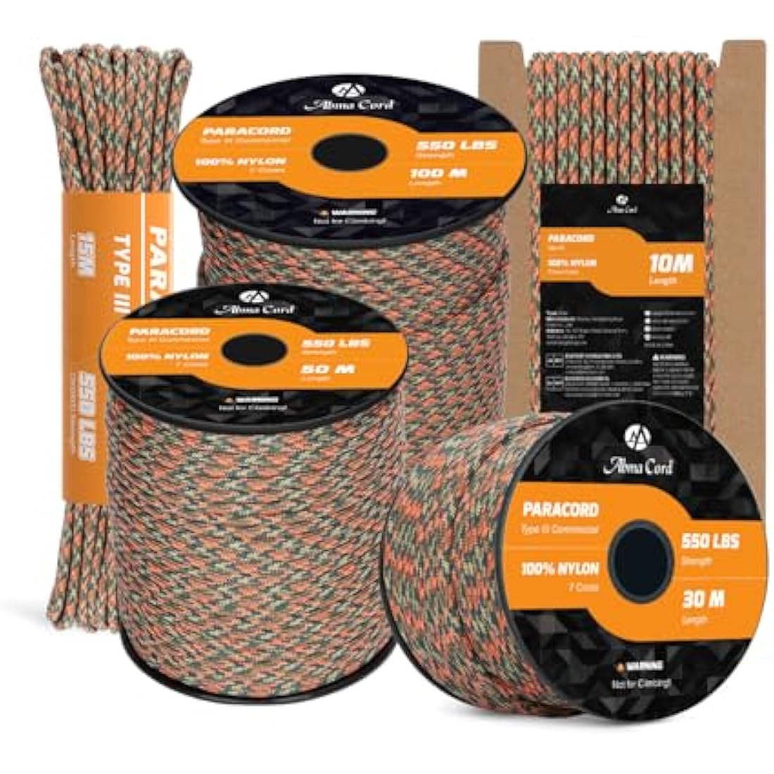 Abma Cord Paracord 550 4mm 100m 100% Nylon Rope Type III 7 Strands Parachute Cord for DIY, Camping, Survival, Outdoor - Max. 250kg - Blitz