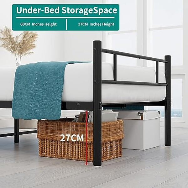 HOMERECOMMEND Single Metal Bed Frame 3ft Bed Frame with Headboard No Box Spring Needed,Under Bed Storage,Steel Slat Support,Easy Assembly,Black