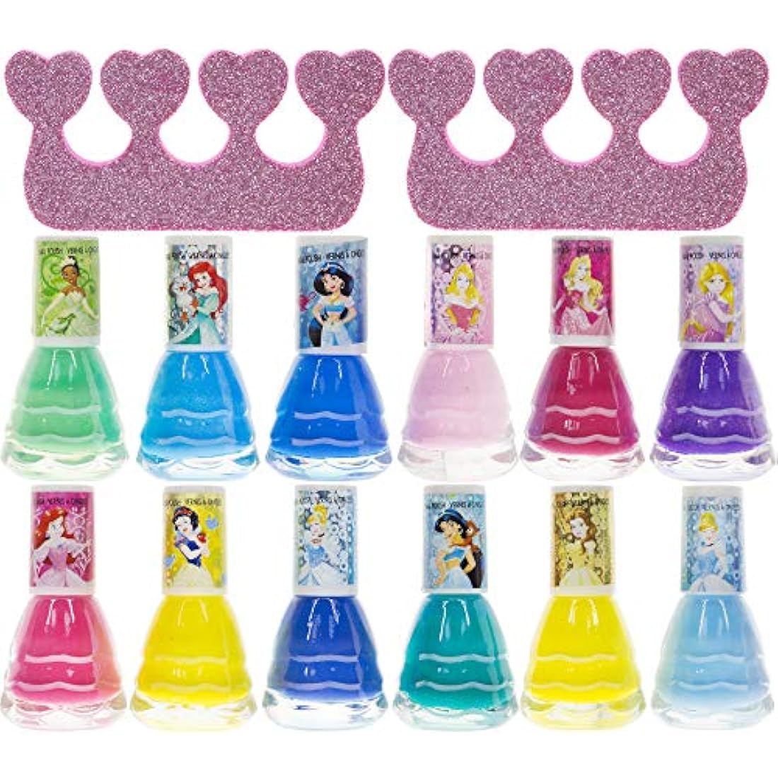 Disney Princess - Townley Girl Non-Toxic Water-Based Peel-Off Safe Quick Dry Nail Polish|Gift Kit Set for Kids Tween Girls|12 Pcs - Perfect for Parties
