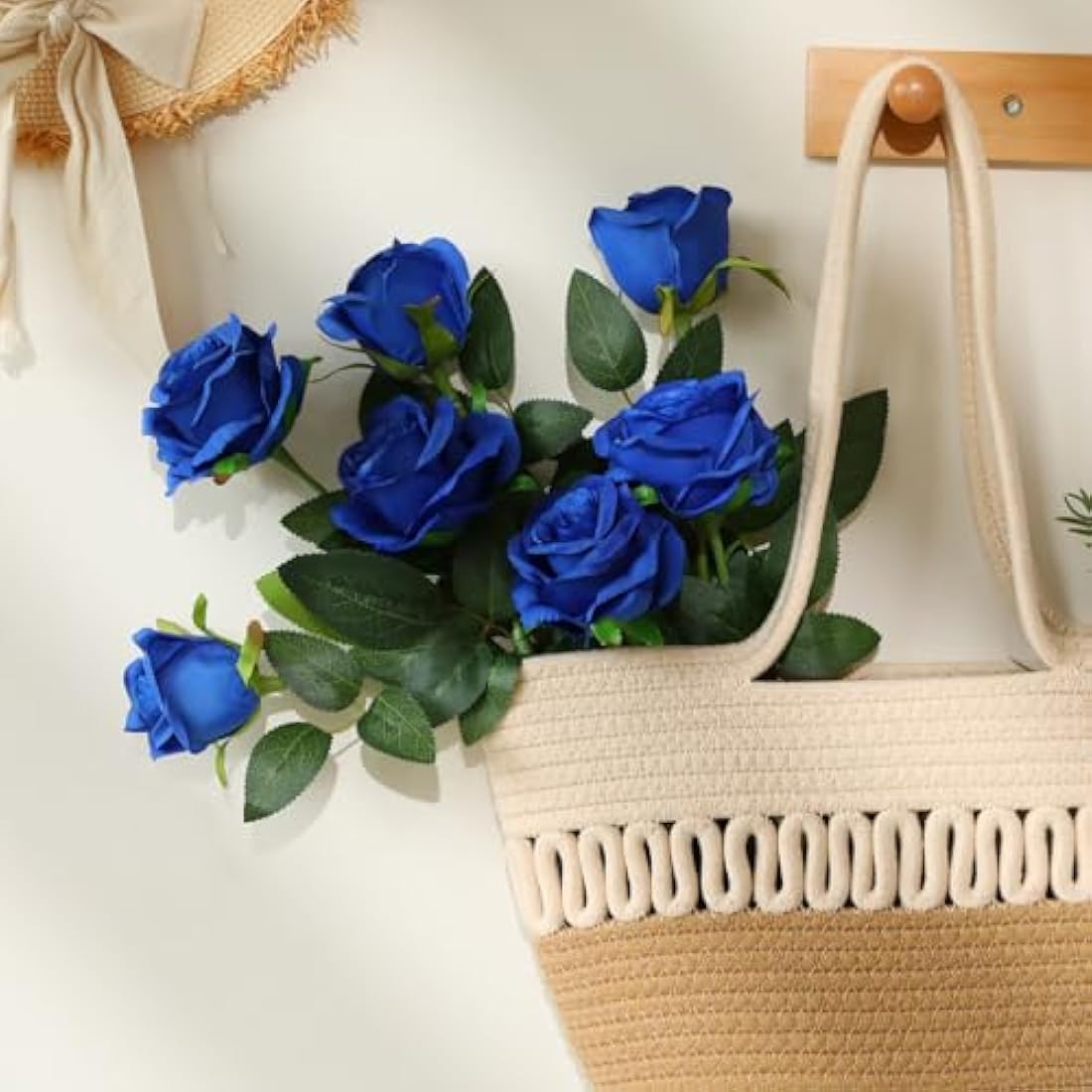 Hawesome 12PCS Artificial Roses Fake Flowers Single Long Stem Blooms With Rose Buds Wedding Decoration Bridal Bouquet Decorative Flower Arrangement Home Decoration Party Centerpieces in Blue