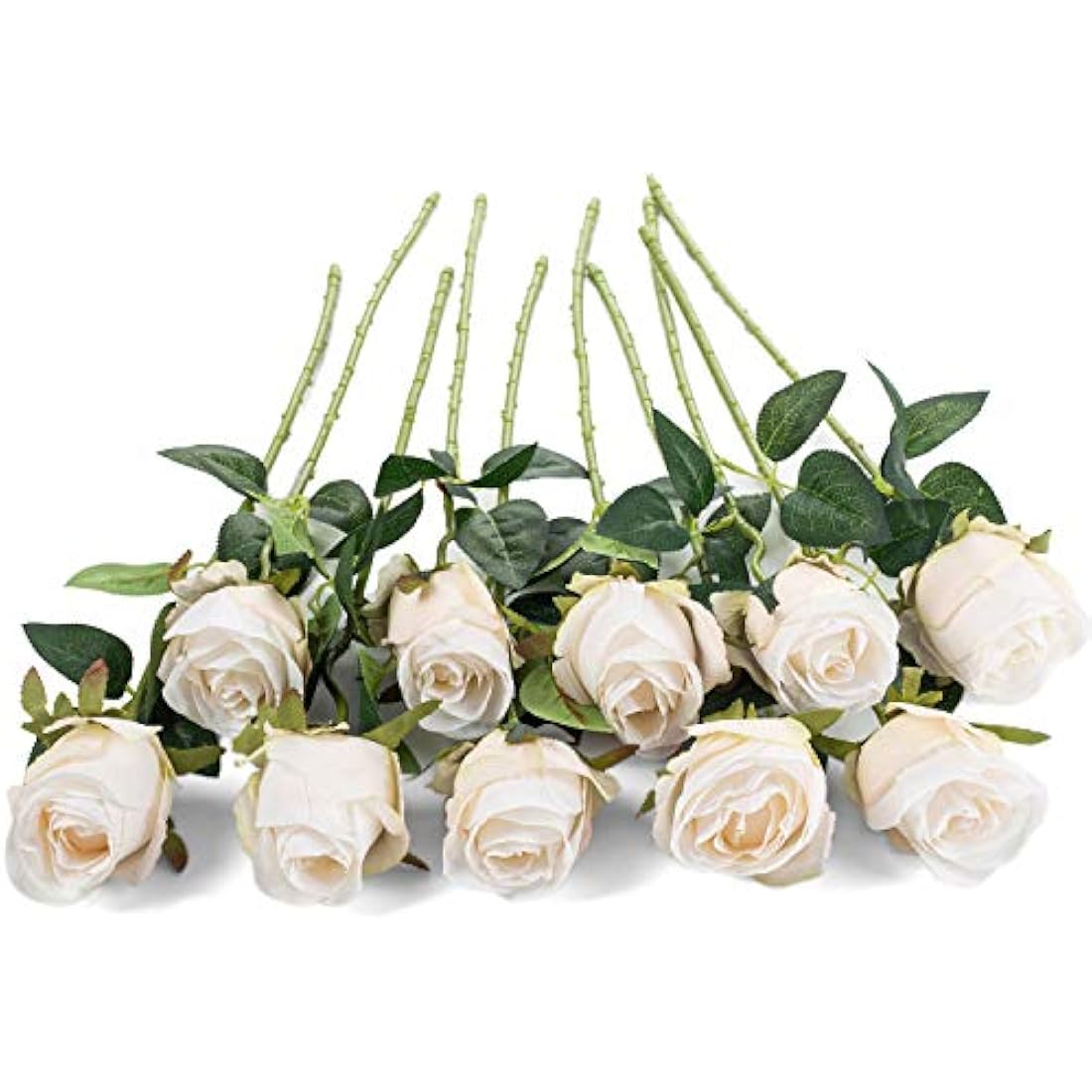 Flojery 10pcs Artificial Rose Flowers Long Stem Fake Silk Roses for DIY Wedding Bouquet Table Centerpiece Home Decor (White)
