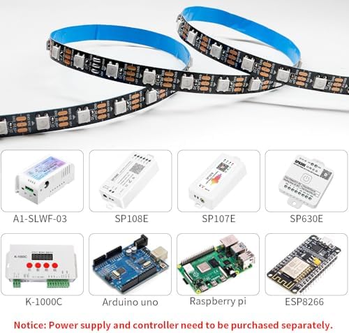 LOAMLIN WS2812B Individually Addressable RGB LED Strip 16.4FT 5050SMD Smart Flexible Dream Full Color 60Pixels/m Balck PCB Light IP30 Non Waterproof DC5V (Black PCB, 16.4FT 300LEDs IP30)