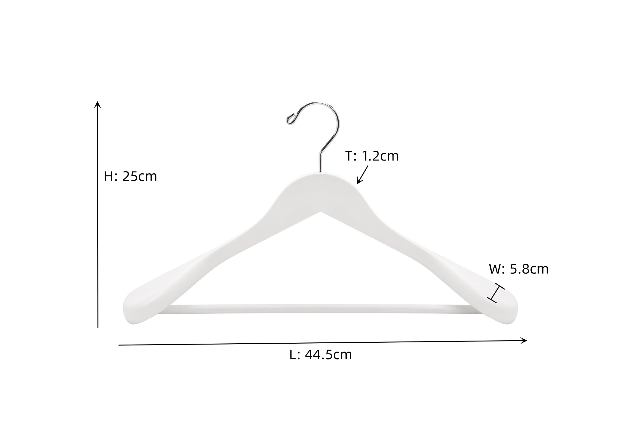 Amber Home 44.5cm White Wooden Suit Hangers 10pcs with Wide Shoulder(5.8cm), Heavy Duty Smooth Wood Coat Hanger with Non Slip Pants Bar, Solid Clothes