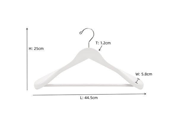 Amber Home 44.5cm White Wooden Suit Hangers 10pcs with Wide Shoulder(5.8cm), Heavy Duty Smooth Wood Coat Hanger with Non Slip Pants Bar, Solid Clothes