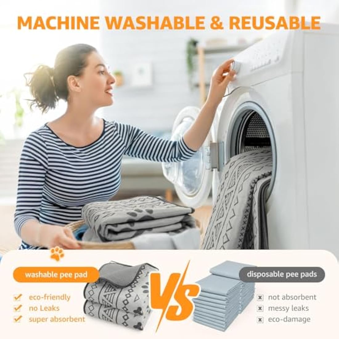 PICK FOR LIFE Reusable Puppy Pads, 2 Pack Washable Puppy Pads, Super Absorbent Leak-Proof and Non-Slip Dog Mat Pee Pads for Dog, Fast Drying Training Pads for Home, Playpens, Crates, Car - 90x120cm